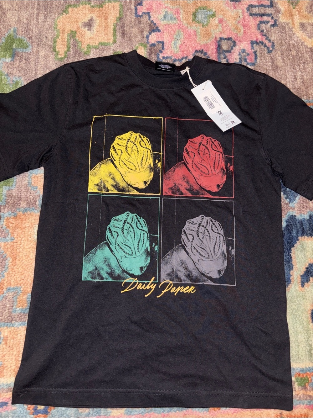 Daily Paper Men's Black Graphic Tee with Multicolor Pop Art